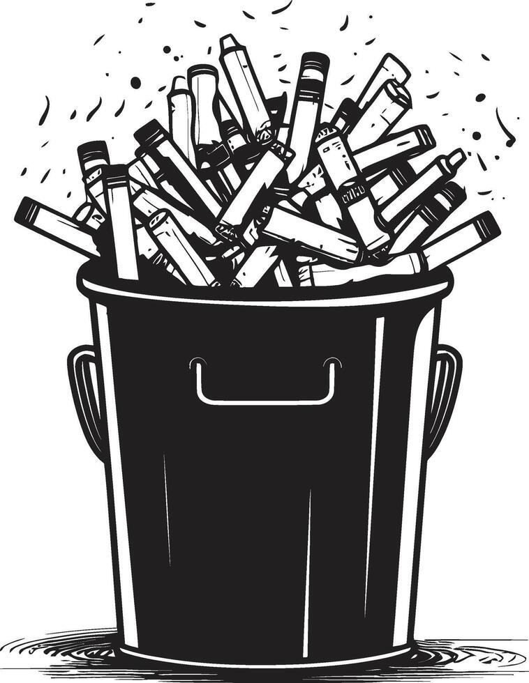 Disposed Smoke Symbolism Black Vector Emblem Bin of Discarded Cigarette No Smoking Icon