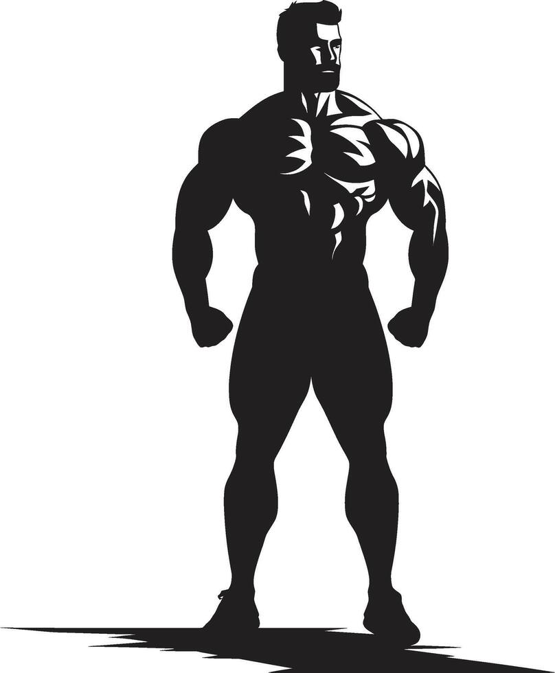 Jet Black Bulk Full Body Vector Logo Icon Muscle Monolith Bodybuilders Iconic Black Vector