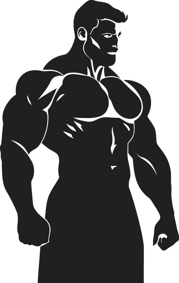 Titanic Physique Bodybuilders Icon in Black Vector Formidable Force Full Body Vector Icon Design