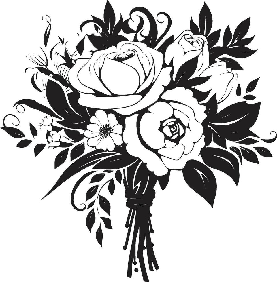 nupcial ramo de flores esencia monocromo icono diseño elegante flor simbolismo negro caja emblema vector