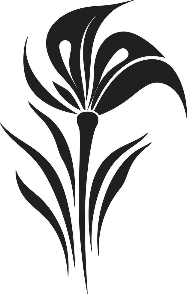 Botanical Essence Iconic Vector Emblem Graceful Flower Detail Black Symbol Mark