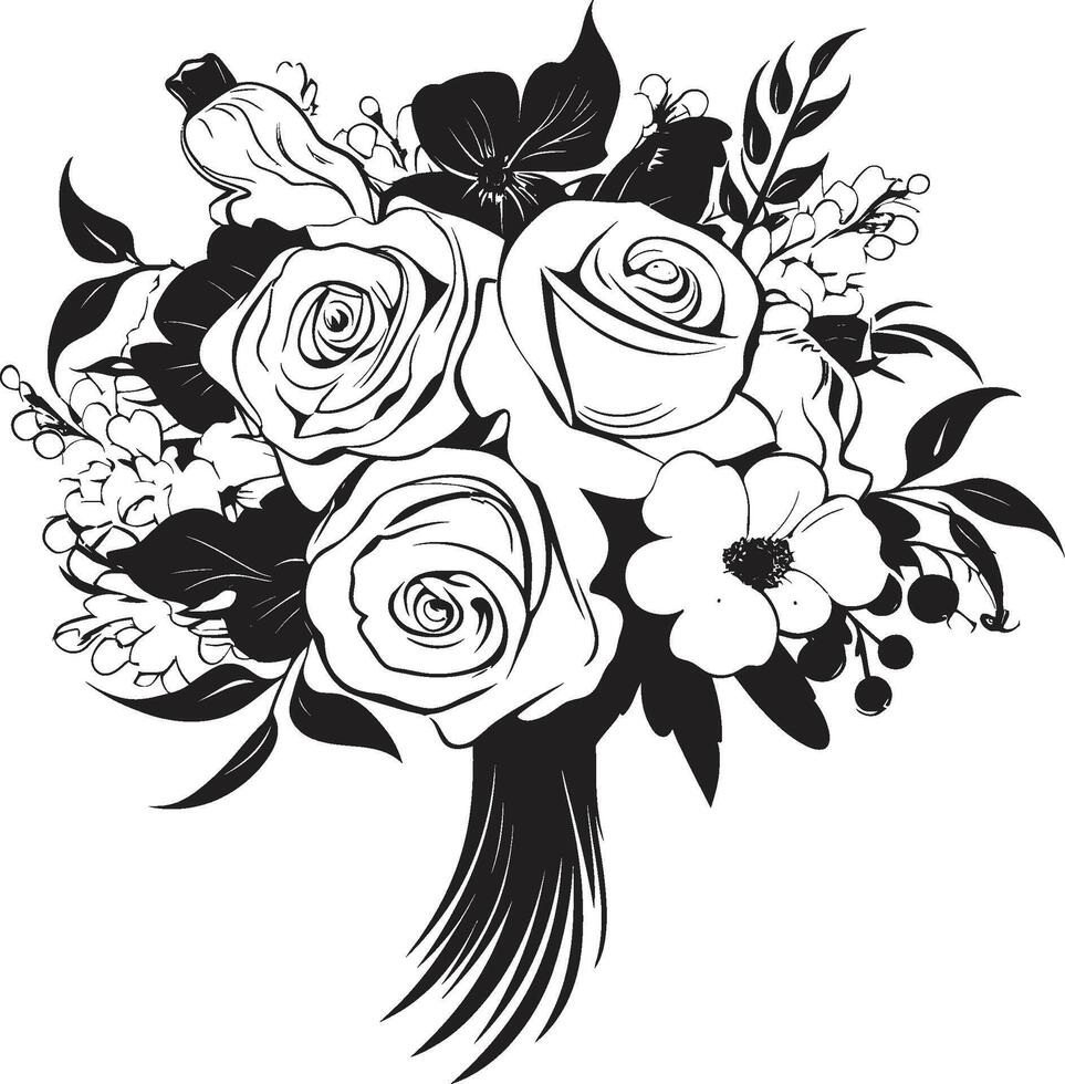 Floral Radiance Black Bridal Emblem Design Ethereal Blossom Unity Bridal Vector Icon