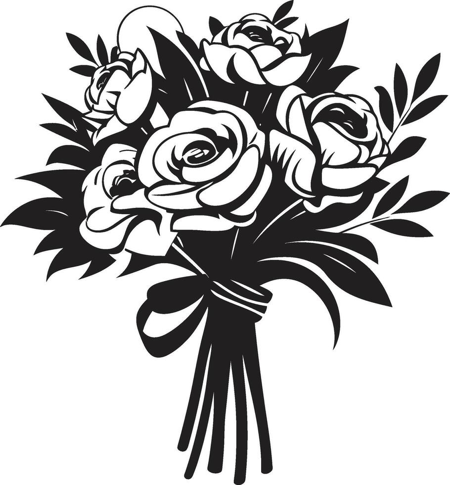 Graceful Posy Essence Bridal Vector Icon Wedded Floral Charm Monochrome Box Logo