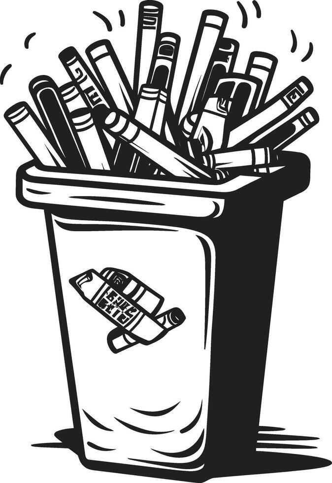 Trash Bin Warning No Smoking Icon Cigarette End Disposal Black Emblem vector