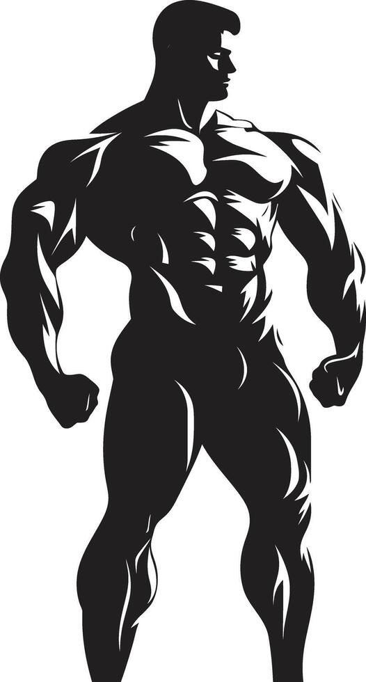 Iron Physique Emblem Full Body Black Vector Icon Sculpted Power Bodybuilders Black Vector Logo