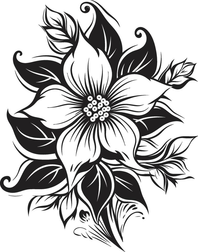 Stylish Floral Element Monochrome Symbol Elegant Botanical Vector Iconic Design Detail