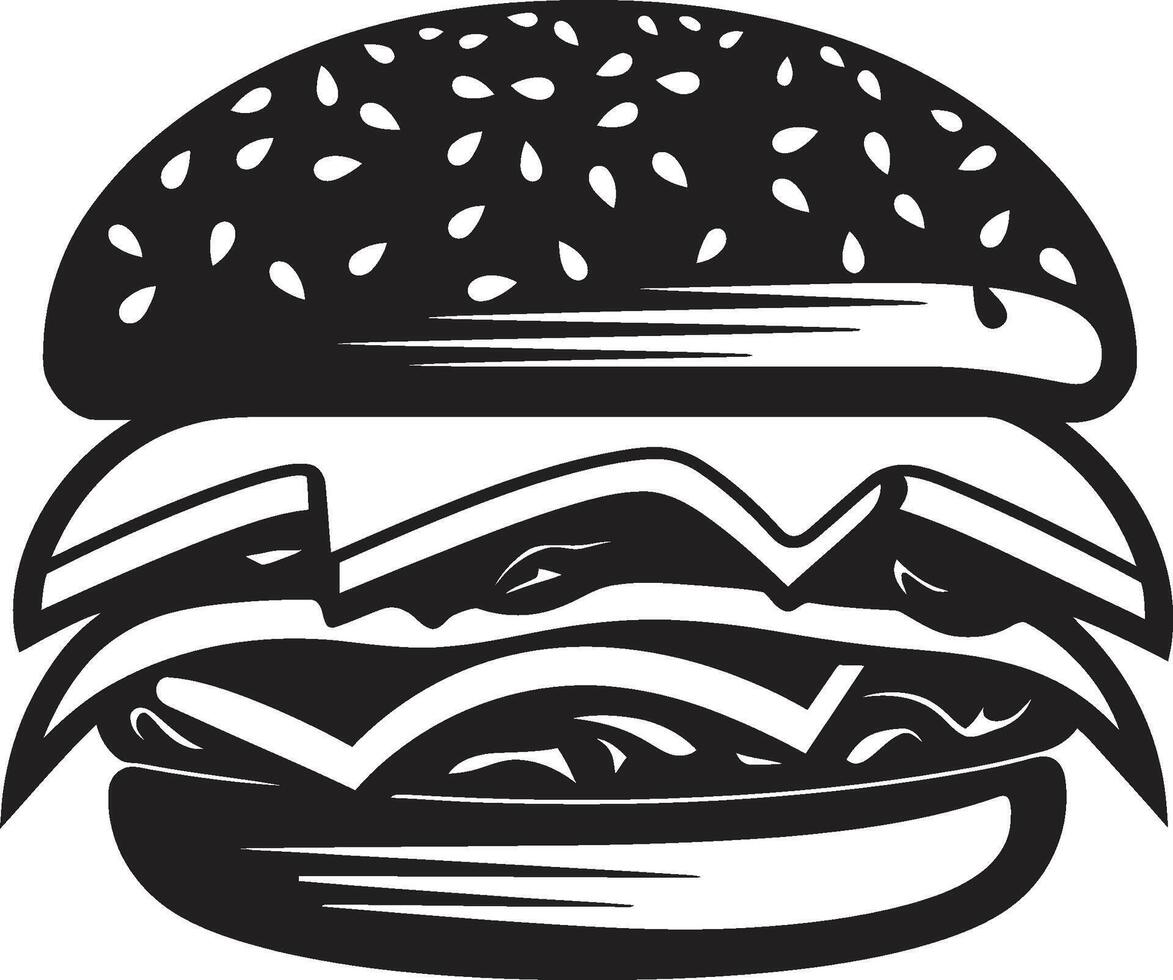 Delicious Delight Monochrome Burger Emblem Savory Essence Black Vector Icon