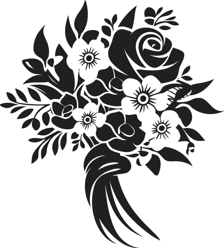 Graceful Bloom Ensemble Black Bouquet Logo Wedded Floral Essence Monochrome Vector Icon