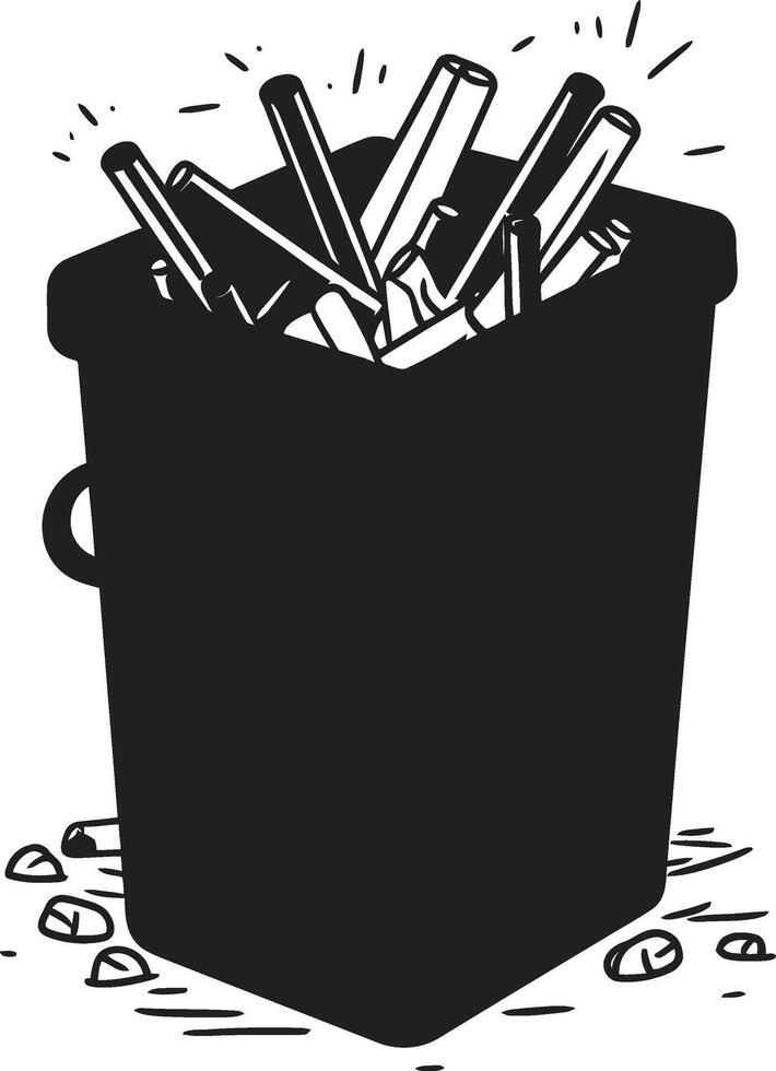 Extinguished Habit Warning Trash Bin Vector No Smoking Disposal Box Black Bin Icon