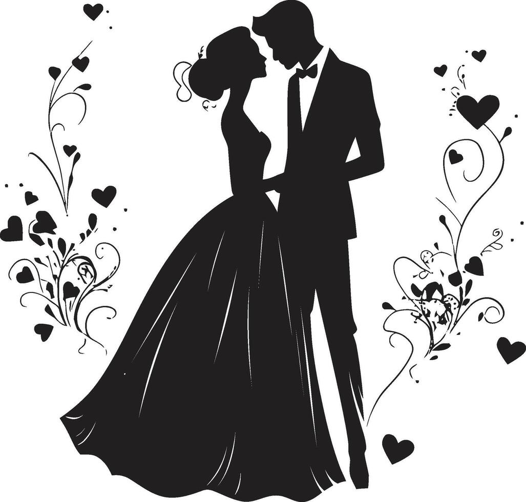 Classic Wedding Blooms Iconic Logo Detail Elegant Blossom Pair Monochrome Iconic Symbol vector