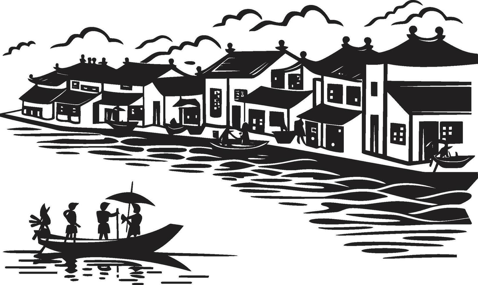 Timeless Waterside Hamlet Vector Icon Riverside Hamlet Charm Emblematic Detail