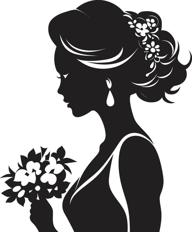 Graceful Essence Bride Vector Icon Wedded Beauty Monochrome Logo