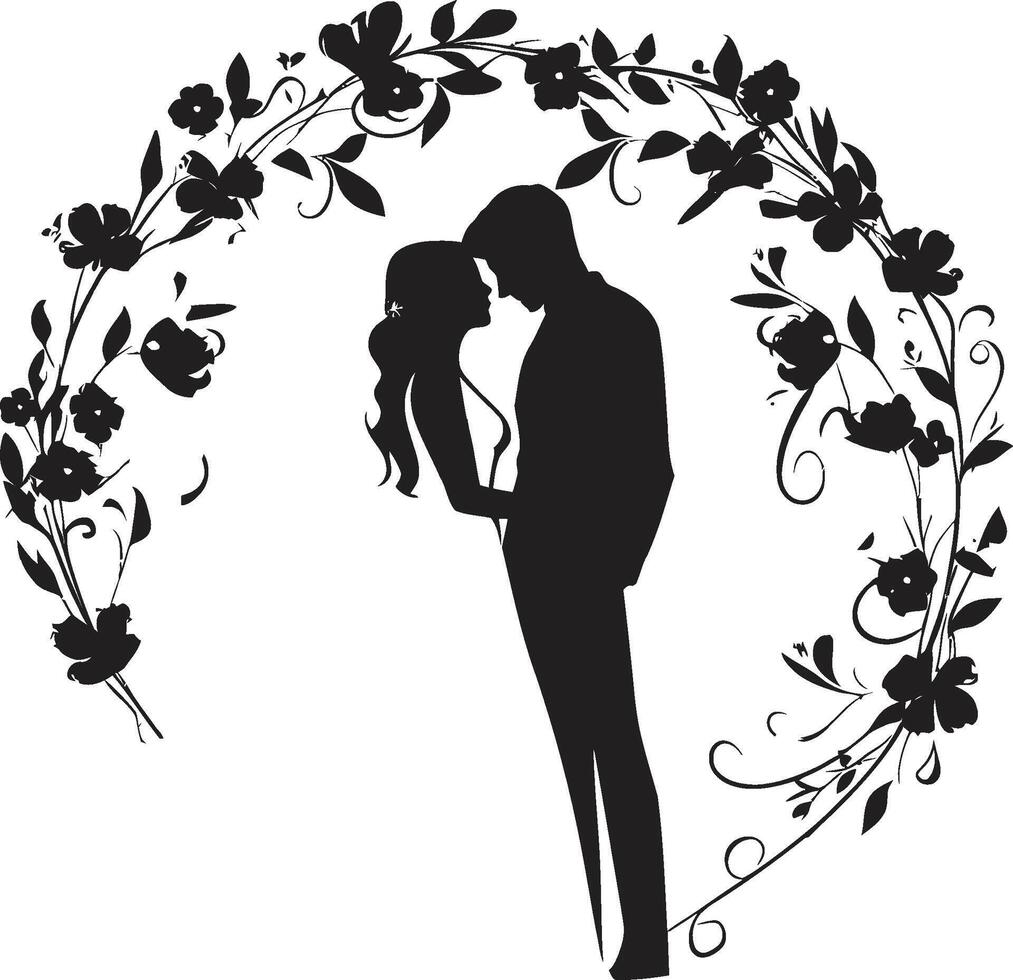 elegante floreciente amor negro vector símbolo elegante floral matrimonio icónico emblema detalle