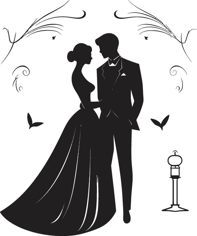 Boda flores elegante negro icono elegante floral amor icónico emblema detalle vector