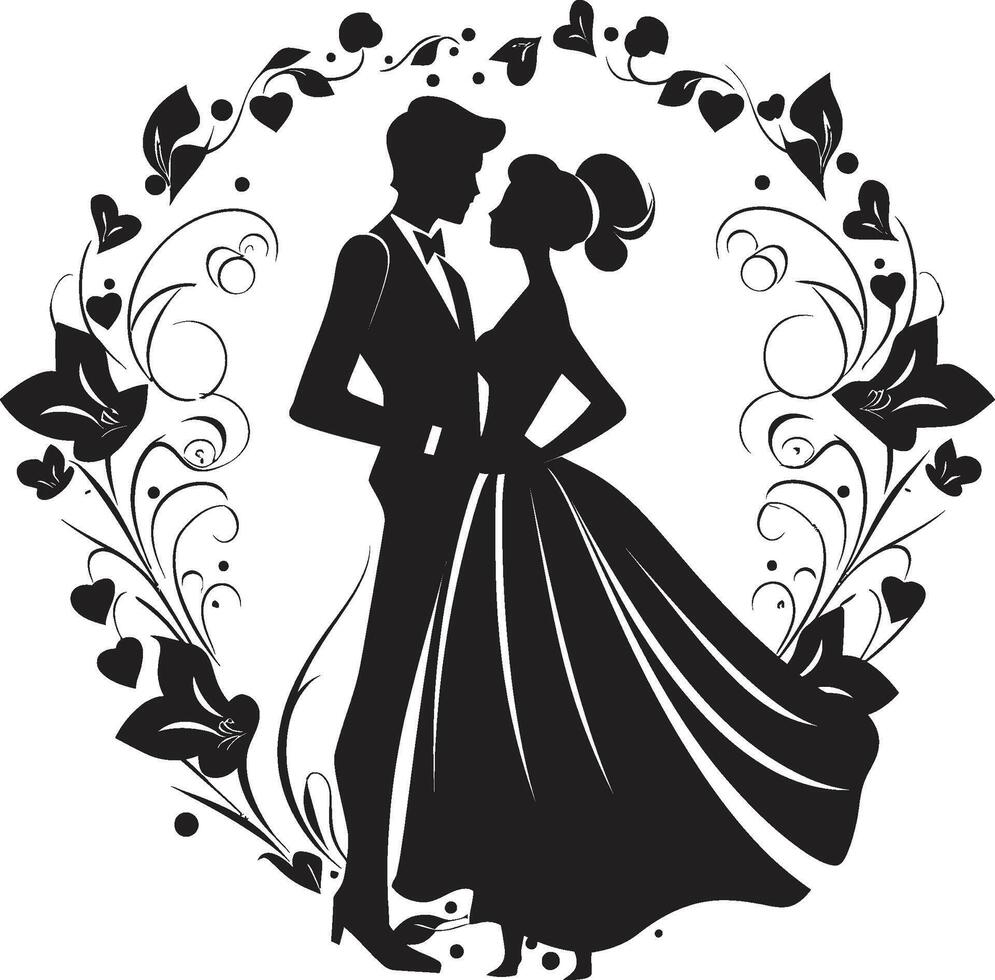 Blossoming Bond Black Logo Detail Romantic Floral Unity Vector Emblem