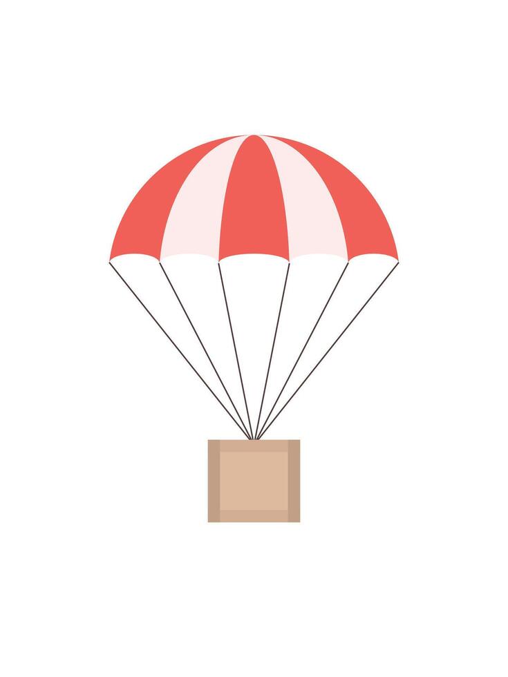 wooden box package parcel air drop with parachute. Airmail shipping delivery vector