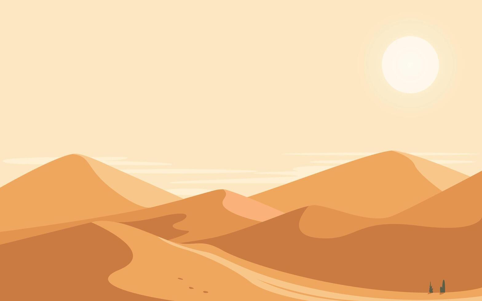 Art of Desert Dunes. desert landscape with sun vector illustration