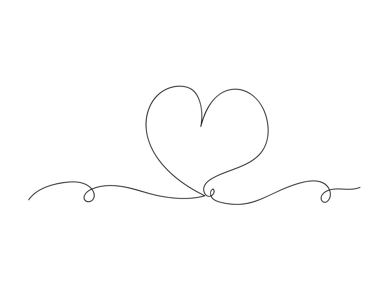 Continuous one line heart or love isolated vector illustration.