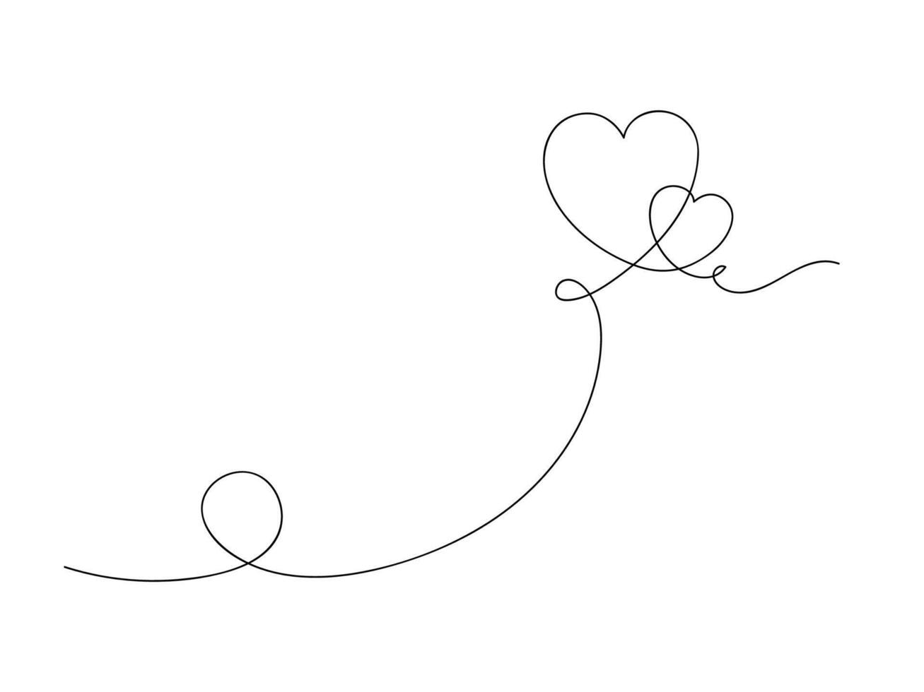 Two hearts continuous one line art drawing, valentines day concept, heart love couple outline artistic isolated vector illustration.