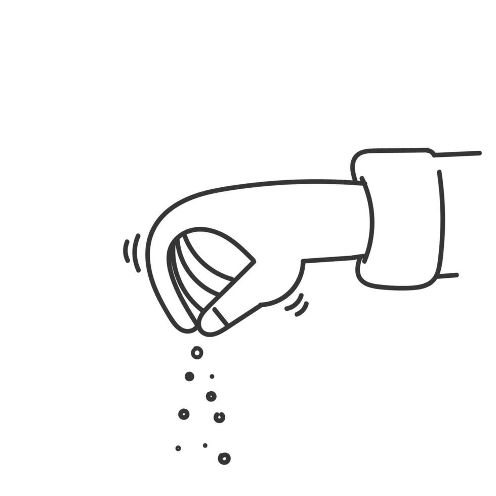 hand drawn doodle chef hand sprinkling spices vector