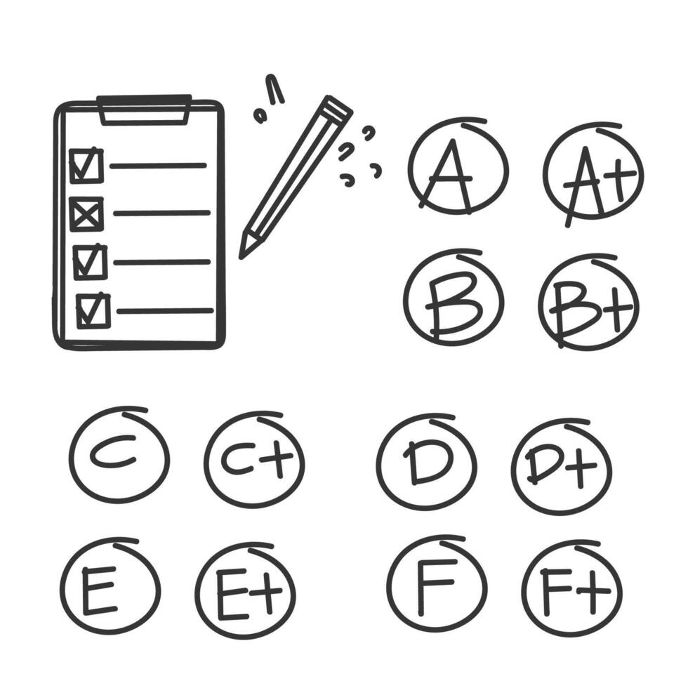 hand drawn doodle test quiz score icon related vector