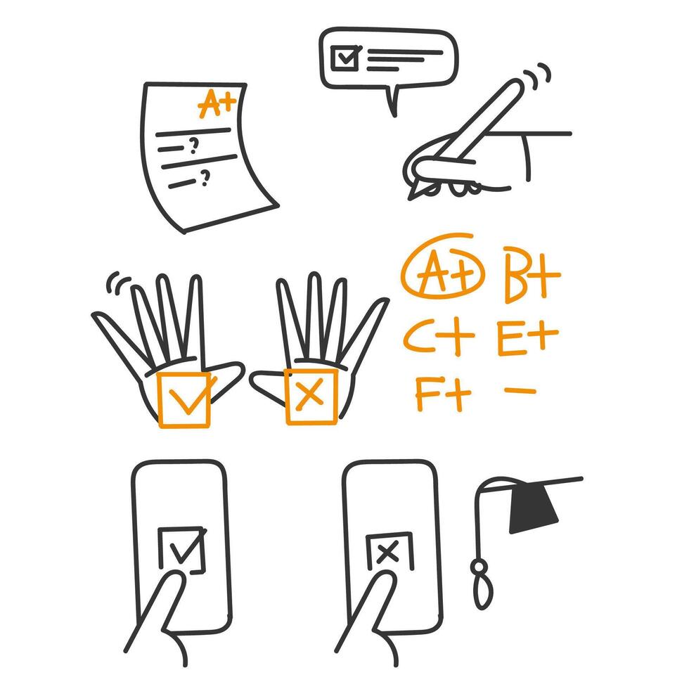 hand drawn doodle test quiz score icon related vector