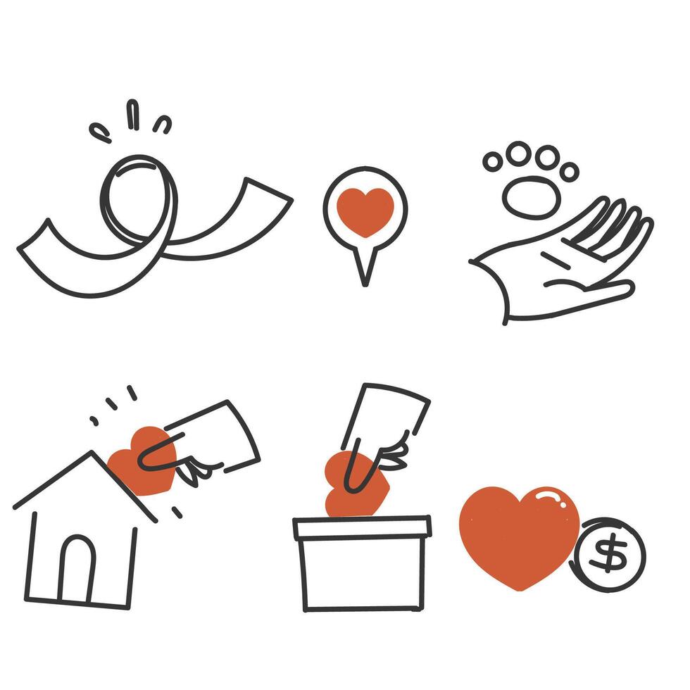 hand drawn doodle care charity and donation related icon illustration vector