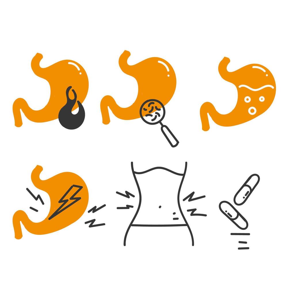 hand drawn doodle gastric disorders related icon illustration vector