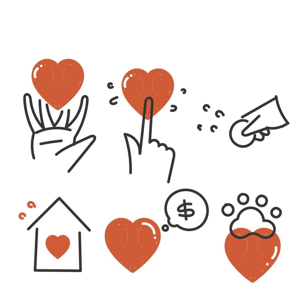 hand drawn doodle care charity and donation related icon illustration vector