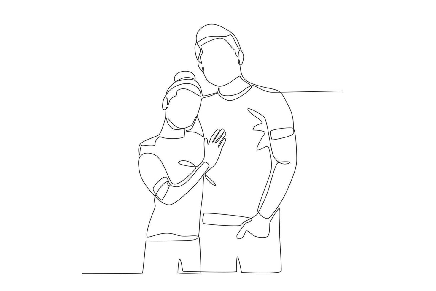 A girl is taking a photo while holding her boyfriend's chest vector