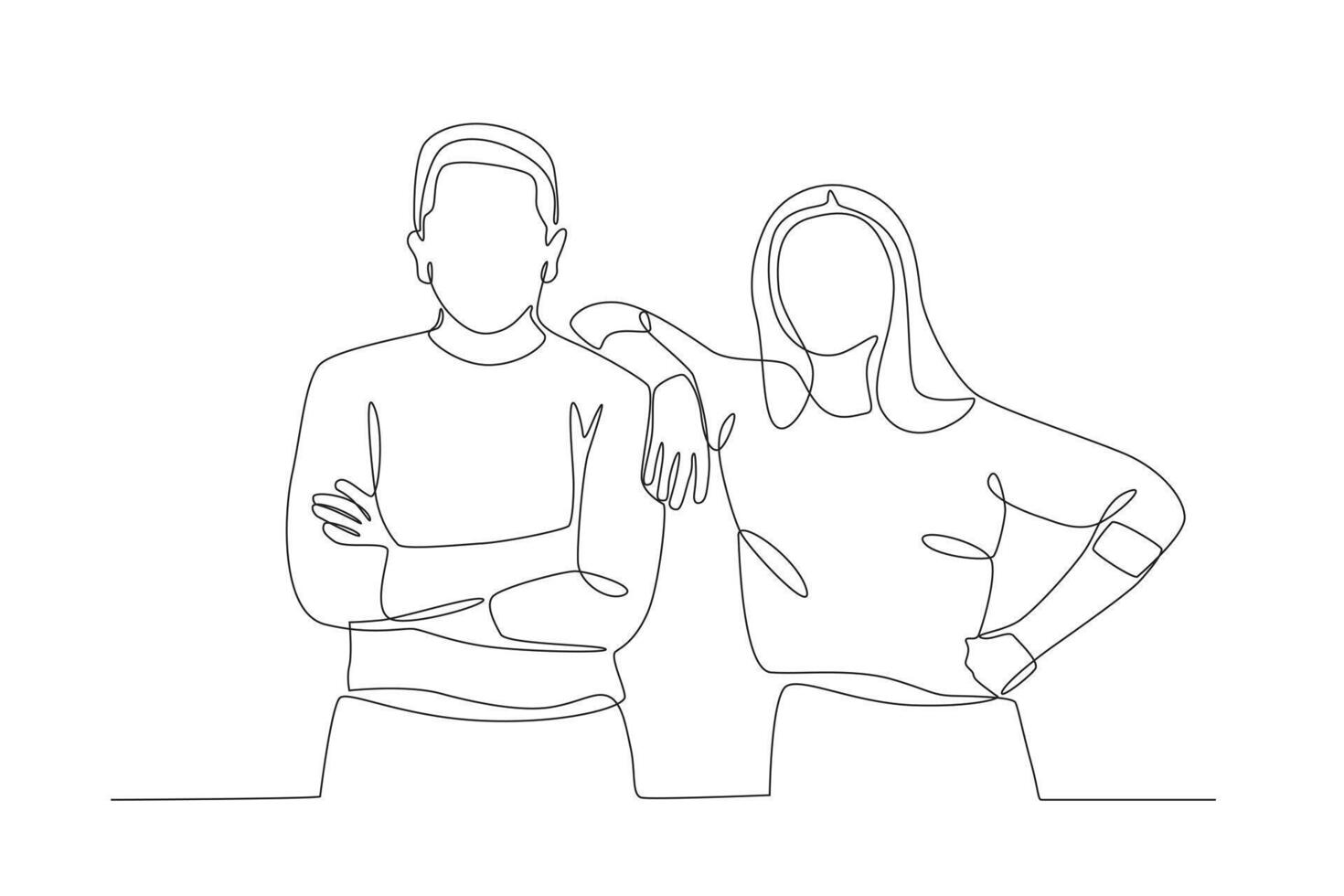 A photo of a girl putting her arm around her boyfriend's shoulder vector