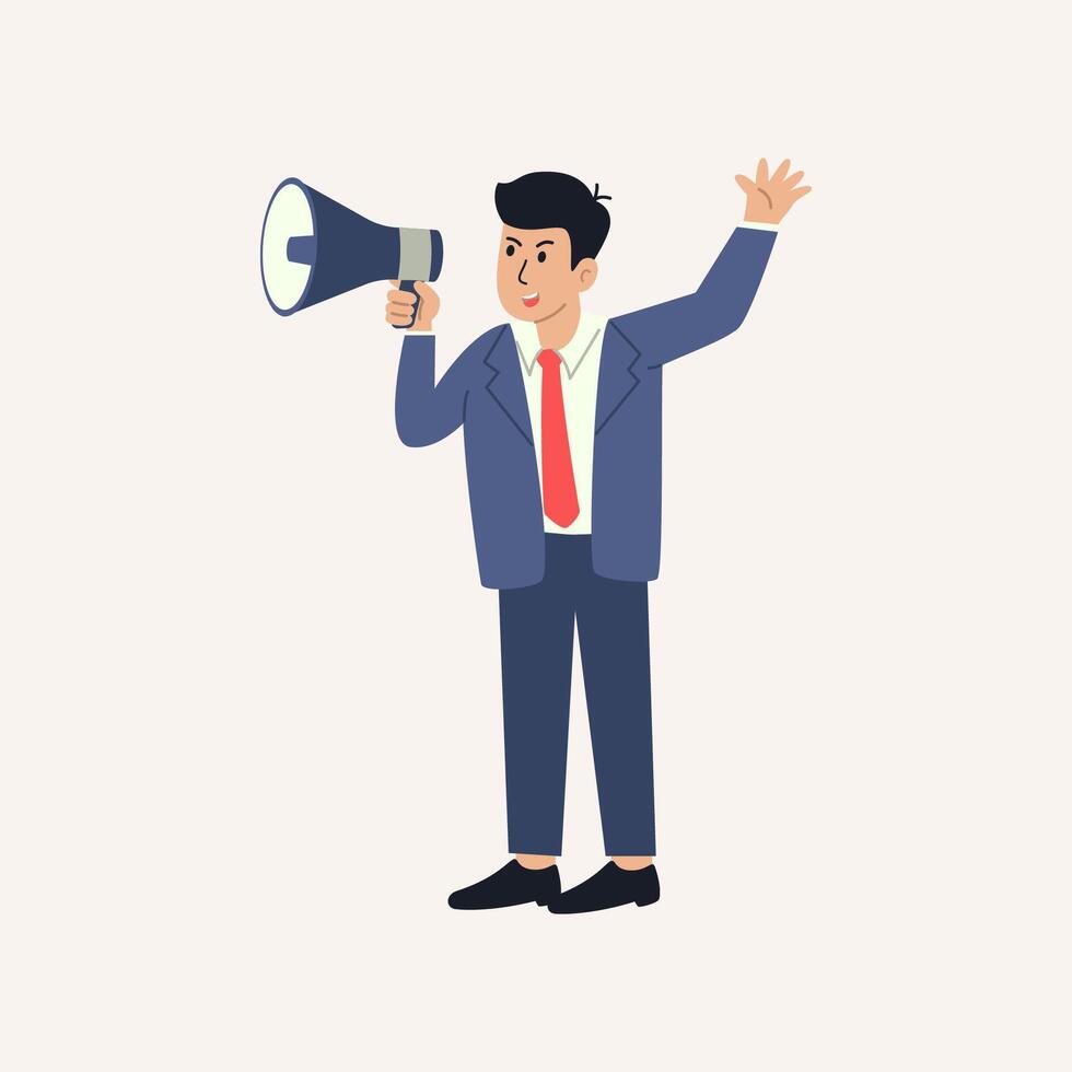 Businessman standing and communicate through a megaphone vector