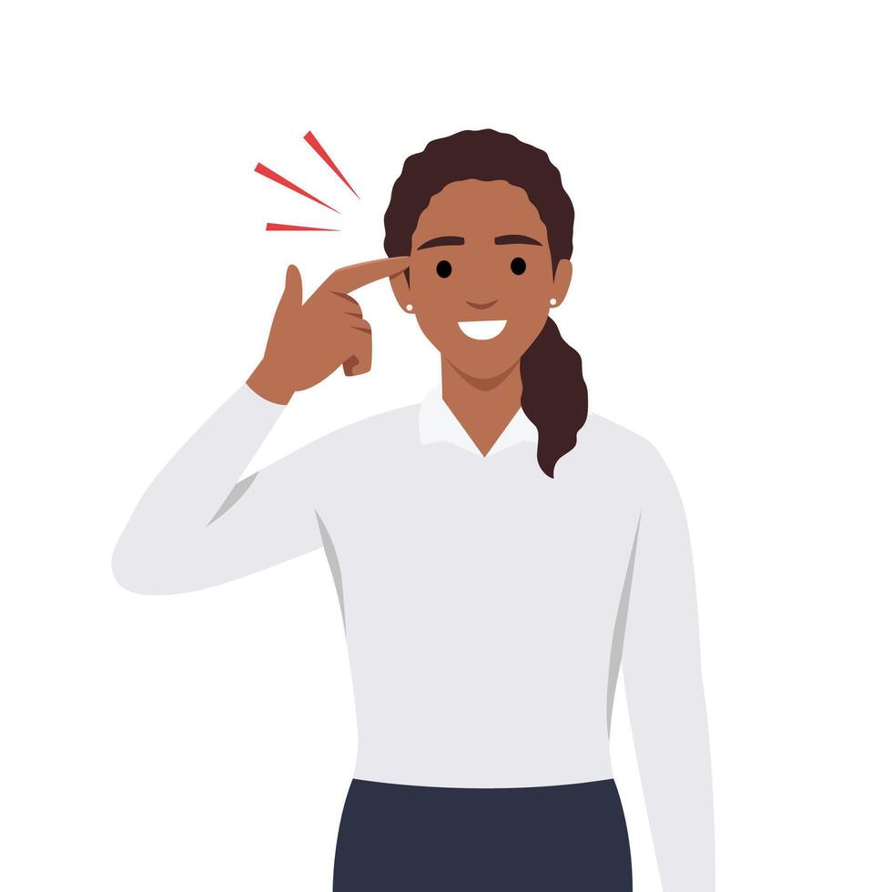 Young woman touching his temples and remembering something. Man holding finger on head and feeling tired exhausted. vector