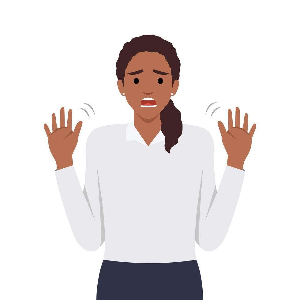 Young woman making stop with her hands. Say No or not me. vector