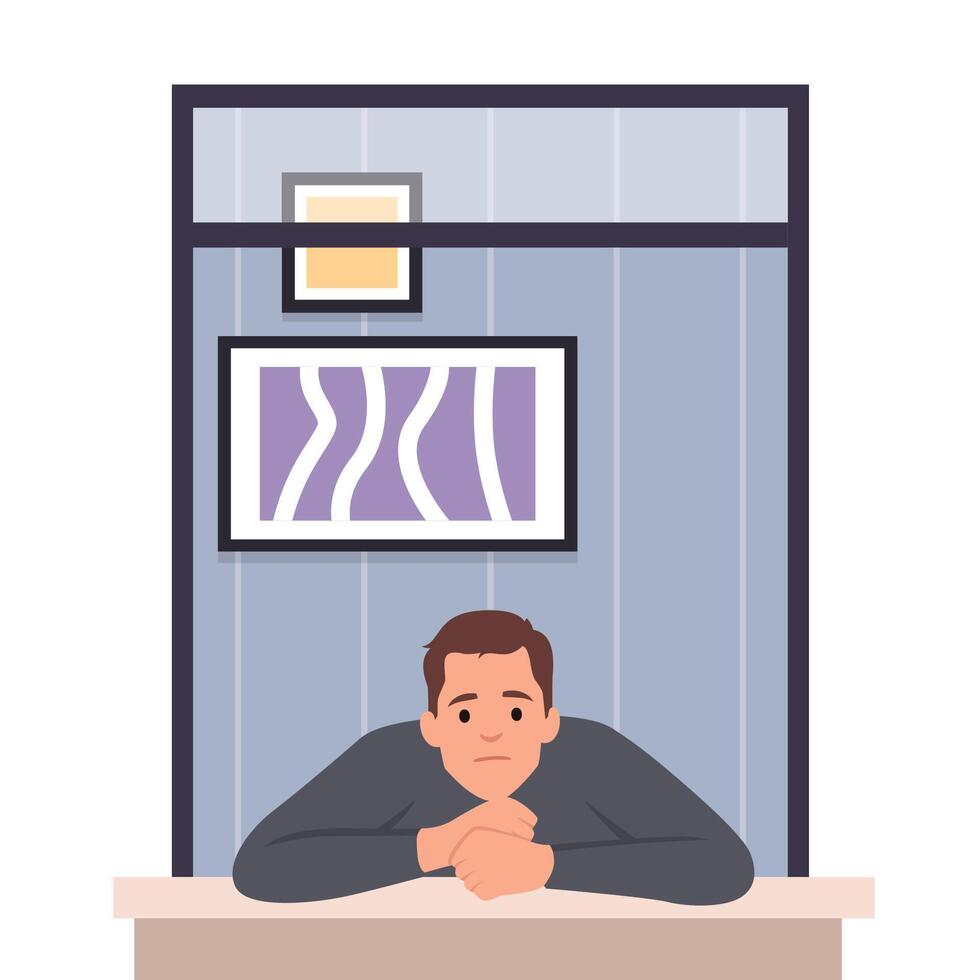 concept of Concept of loneliness, in the form of a man in the window. symbol of expectation and thoughtfulness. vector