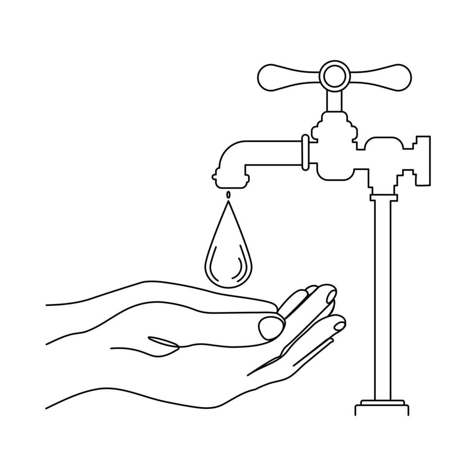 Continuous single line drawing catches water dropping on hand of world water day concept vector illustration graphic design