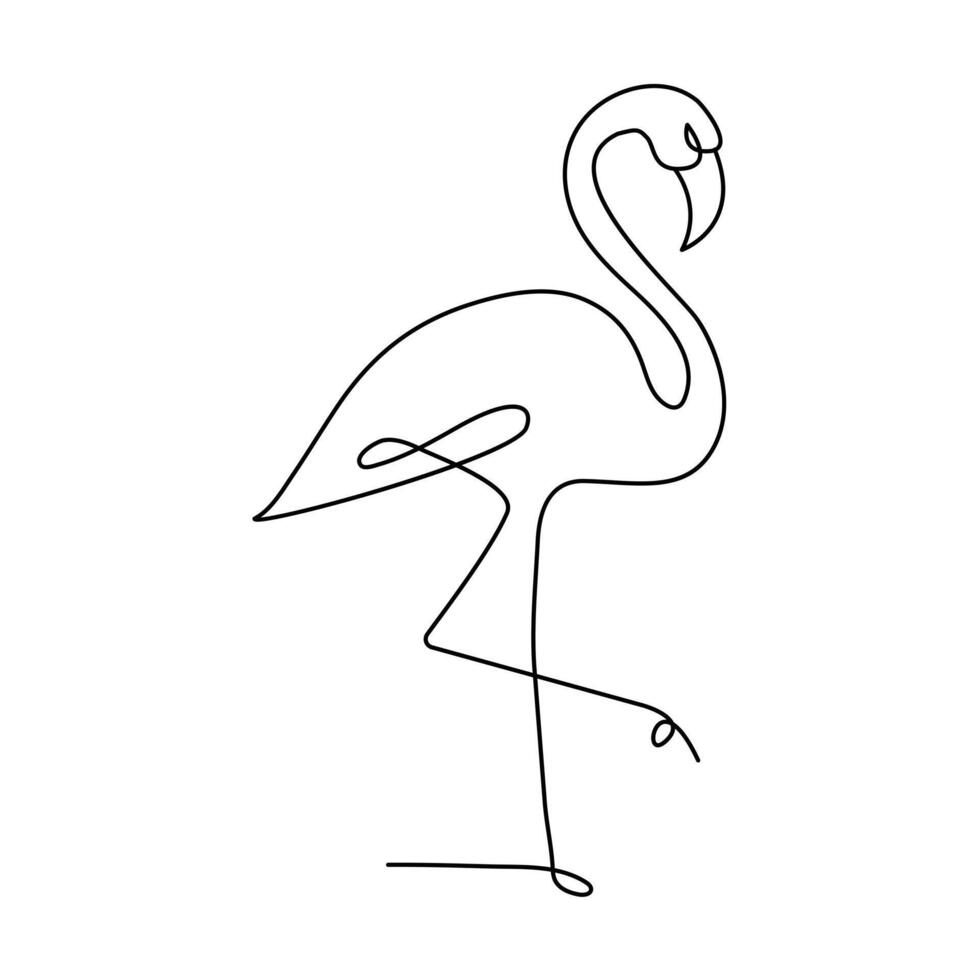 continuous one line drawing of Flamingo tropical bird and world wildlife day single line art illustration vector