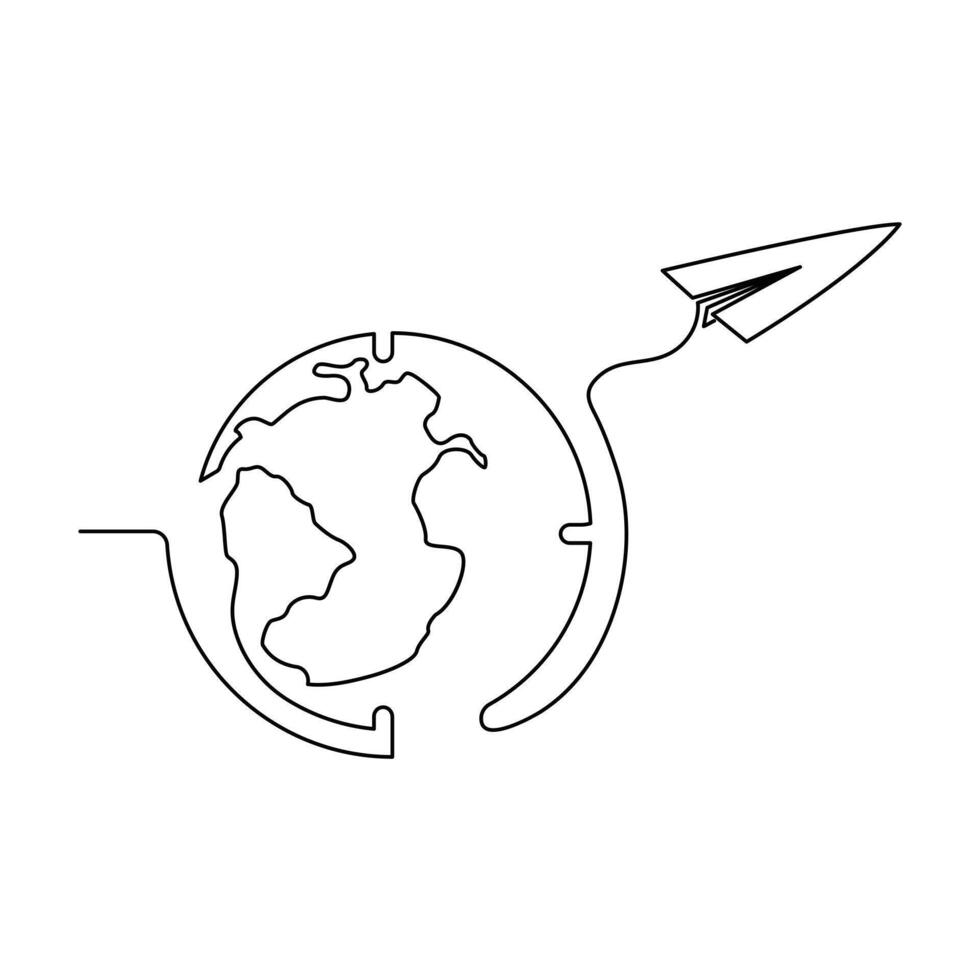 Continuous one line drowing of earth map and Earth hour concept single line art illustration. vector