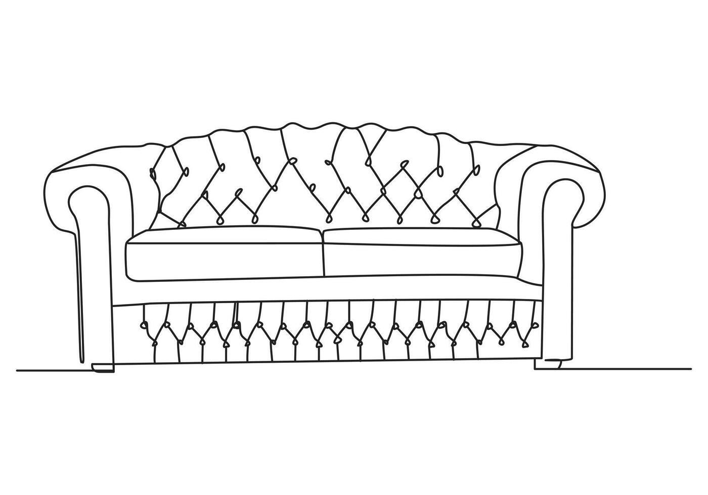 sofa in Continuous single drawn. Line art. doodle. Continuous one line drawing the interior of the living room in the house. vector