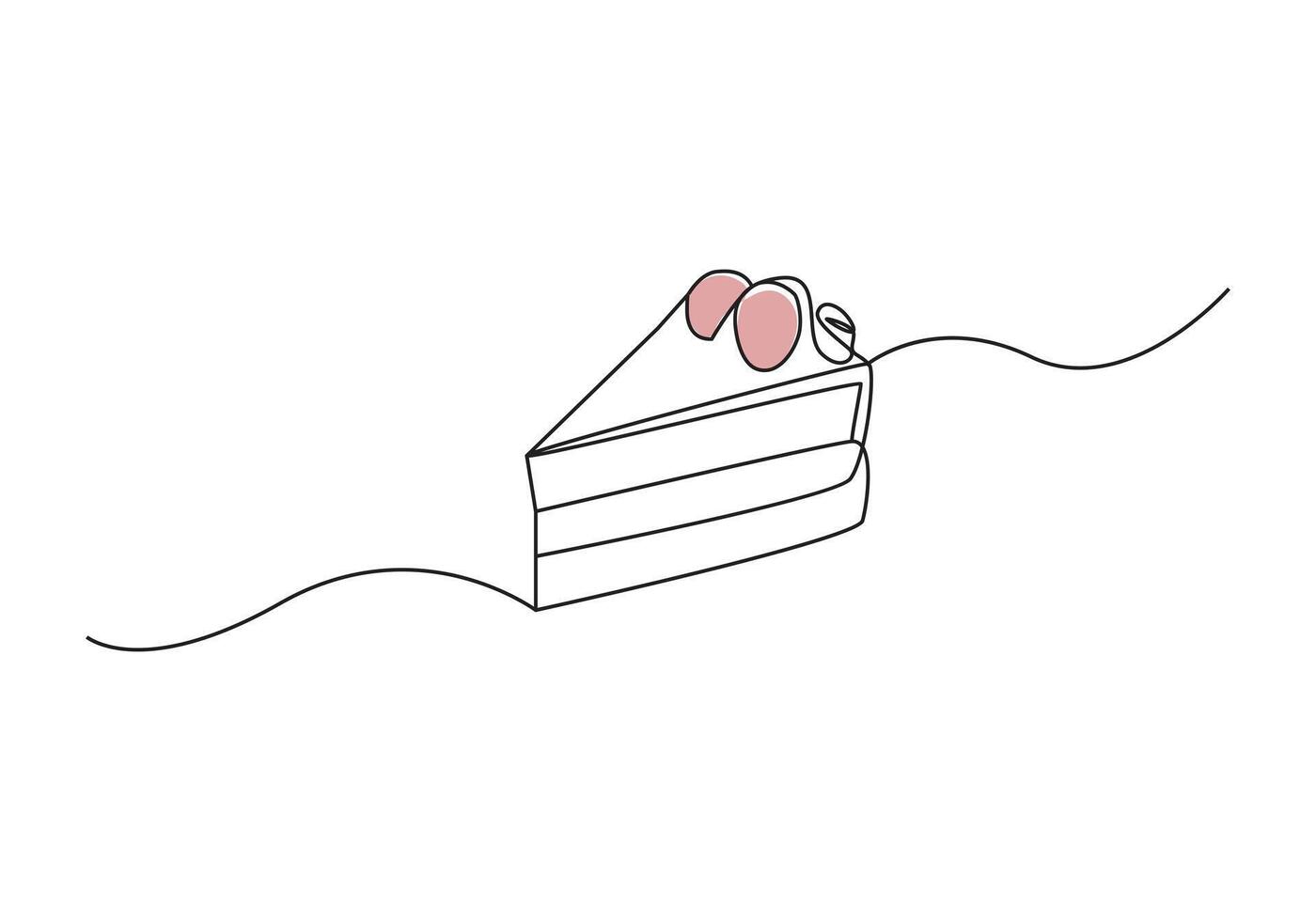 sliced cake in Continuous one line drawing . Cheese cake outine vector illustration.