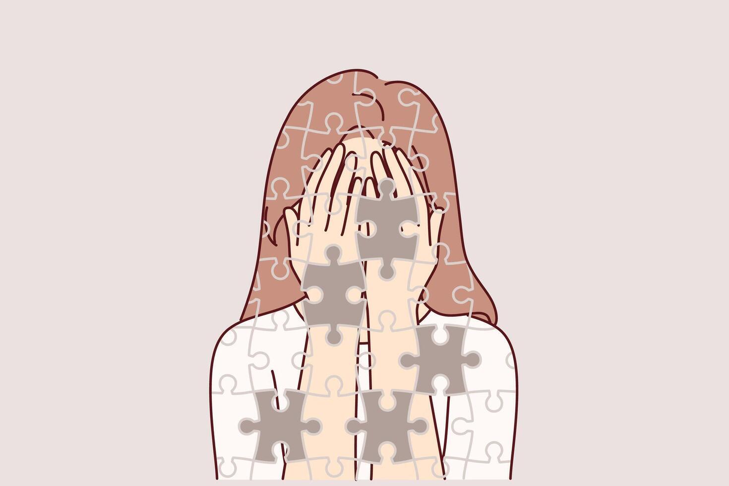 Depressed girl suffers from self-destruction and personality destruction, consists mosaic with void vector
