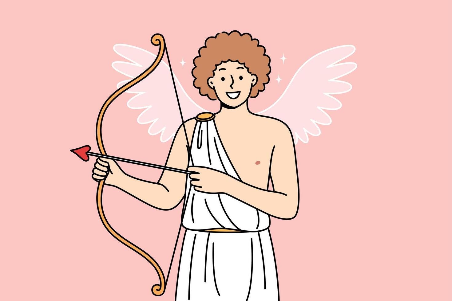 Smiling cherub with cupid bow and arrow, congratulates on valentine day and calls for love vector