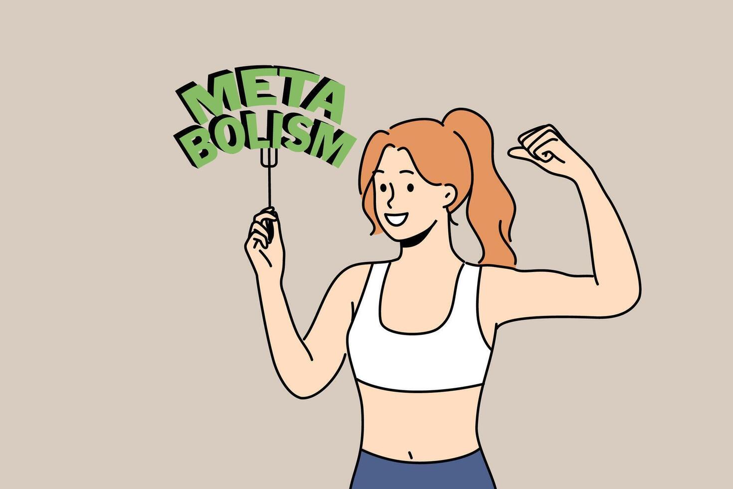 Slender woman with inscription metabolism is proud of own figure obtained through diet vector
