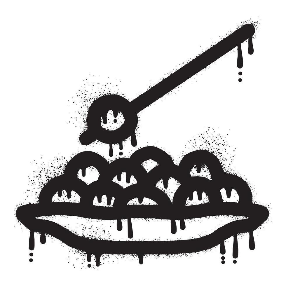 Meatball food graffiti drawn with black spray paint vector