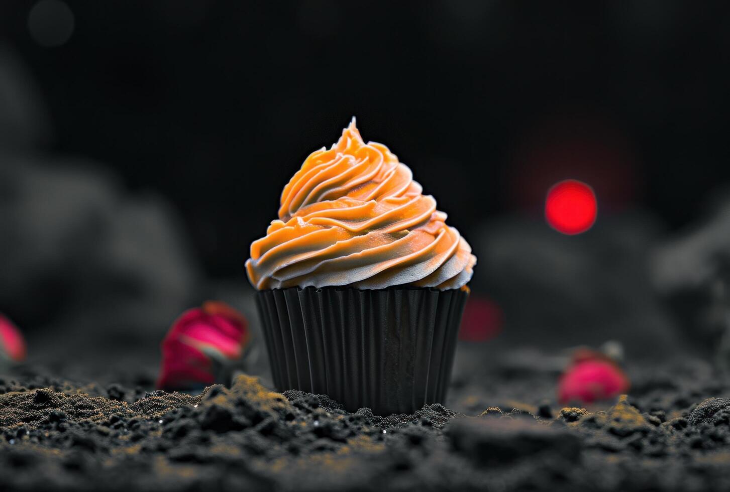 AI generated a colorful cupcake lit with a candle photo