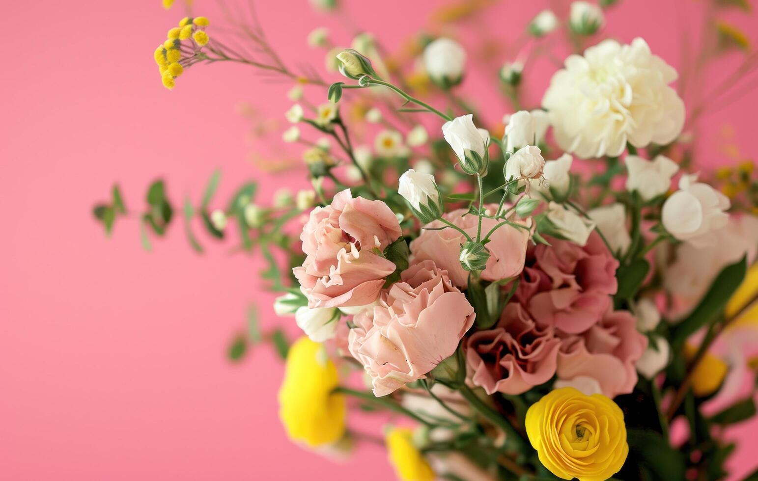 ai generado un ramo de flores de flores en un rosado antecedentes con mi archivos foto