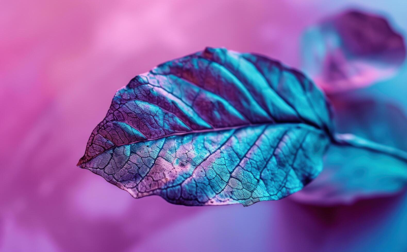 AI generated a leaf is on a pink blue background showing a purple and blue color photo