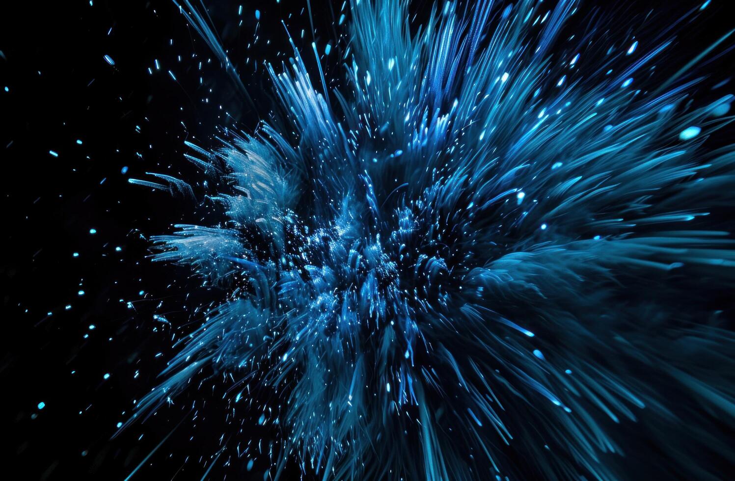 AI generated blue firework explosion on black background photo