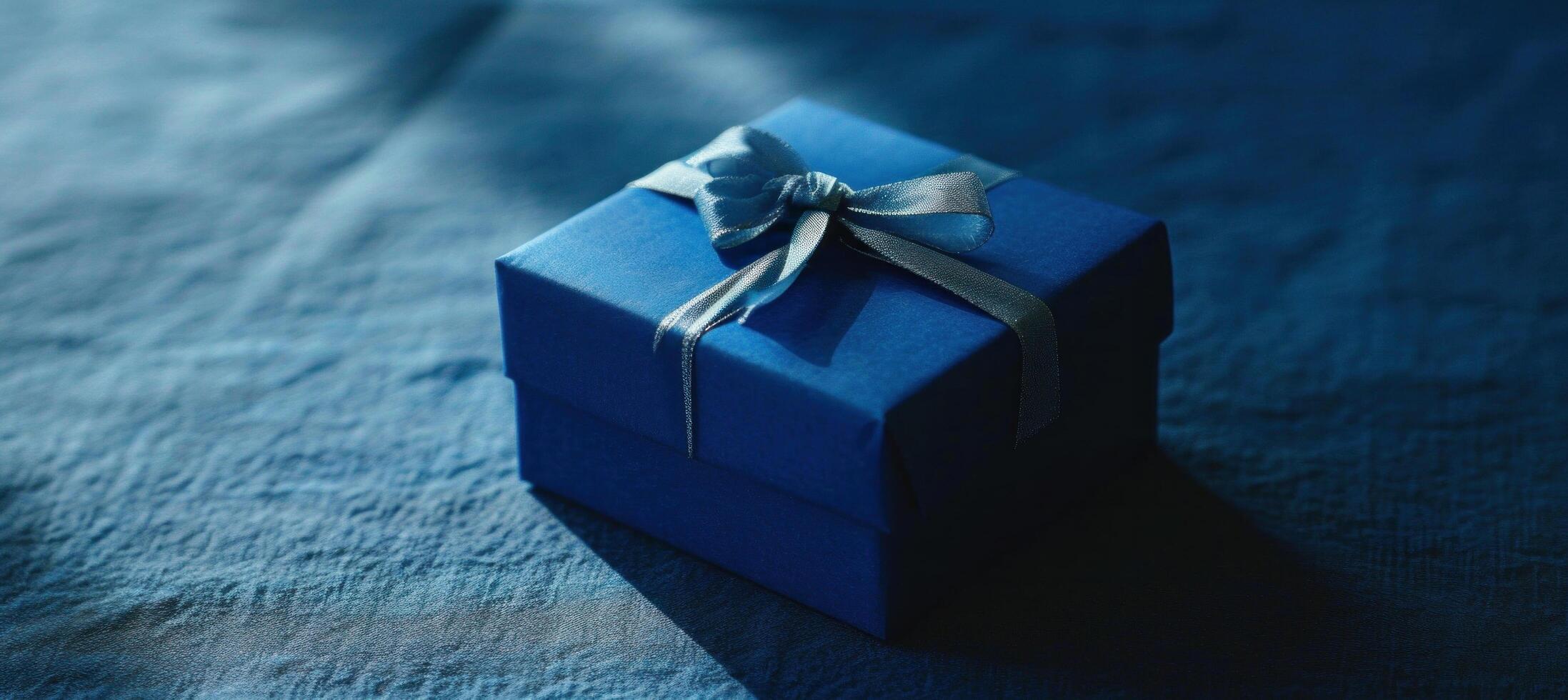 AI generated blue gift box on blue background photo