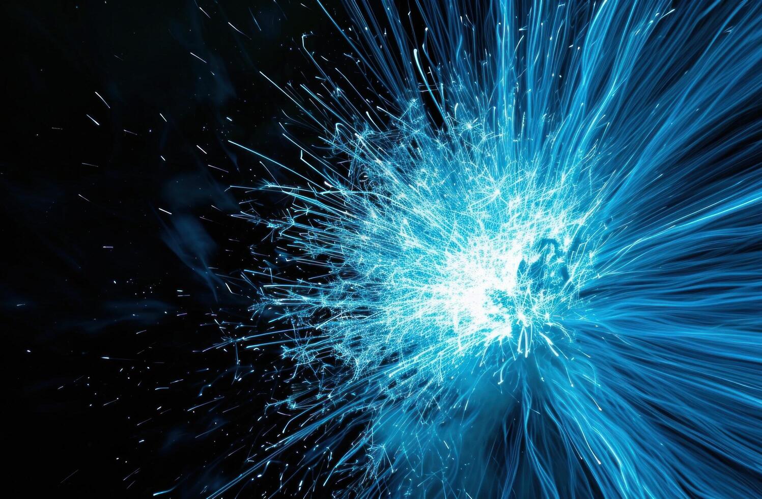 AI generated blue firework explosion on black background photo